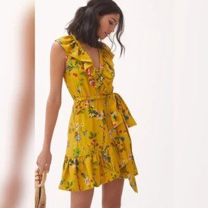 Anthropologie Maeve Floral Wrap Ruffle V Neck Mini Dress Size S